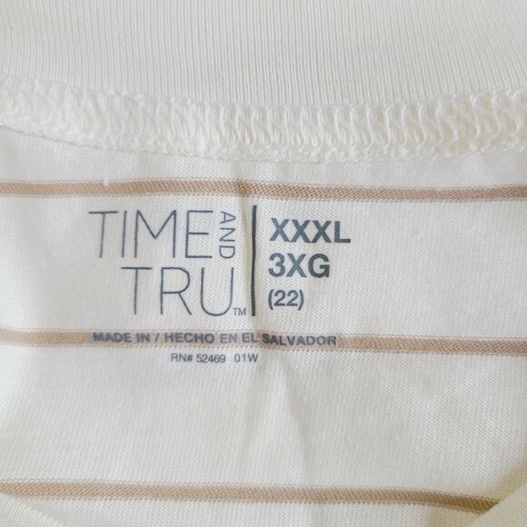 Time and Tru womens Striped XXXL T-Shirt With Pocket Cotton Blend Beige & White - Picture 3 of 7